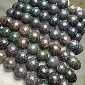 Meihan Naturel Top <span class=keywords><strong>Australie</strong></span> Noir <span class=keywords><strong>Opale</strong></span> Lisse Ronde Gemme Pierre Perles Lâches pour la Fabrication de Bijoux DIY Bracelet Cadeaux Tiki - Product Image 1