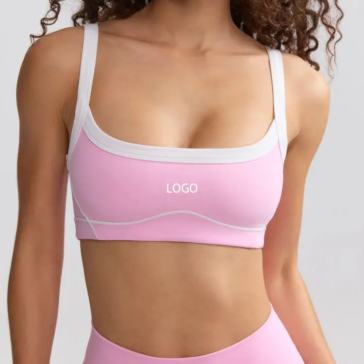 OEM Custom Manufacturers Gym Athletic Yoga Wear Tops Scoop Neck Two Tone Sports Bra For Women