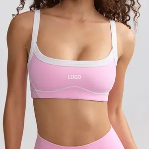 Fabricants sur mesure OEM de hauts de vêtements de yoga athlétiques de gymnastique soutien-gorge de sport deux tons à encolure dégagée pour femmes