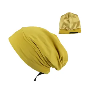 Атласная шелковая шапка для сна с подкладкой, Круглая Шапочка с волосами, Регулируемая Шапочка, шапочка с напуском, со склада, мягкая на ощупь, из модала, тканевая шапка для сна