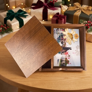 Caja <span class=keywords><strong>de</strong></span> Regalo <span class=keywords><strong>de</strong></span> <span class=keywords><strong>Madera</strong></span> para Fotos <span class=keywords><strong>con</strong></span> Tapa Deslizante, Caja <span class=keywords><strong>de</strong></span> Recuerdos <span class=keywords><strong>de</strong></span> Boda para Amigos, Socios, Fotógrafos, Clientes, USB, Negocios, Color Marrón Oscuro - Product Image 1