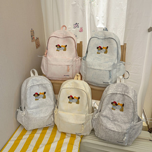 Mochila con diseño de cachorro bordado de dibujos animados para estudiantes de secundaria y universitarios, mochila de doble asa moderna y atractiva para mujeres, nueva. - Product Image 5