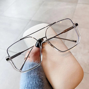 Lunettes anti-lumière bleue Qianai, monture rectangulaire large, monture intégrale, unisexe, verres plats, style streetwear, lunettes décoratives - Product Image 3