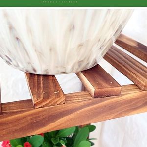 Solid <b>Wood</b> Multi Tier Flower Rack Walnut Color Indoor Outdoor Plant Stand With Wheels For Living Room Balcony - Product Image 3