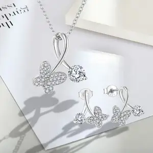 Wholesale Fashion Oem Odm Rhodium Plated 925 Sterling Silver Romantic Gifts Blinged Iced Out Butterfly Heart Pendant Necklace