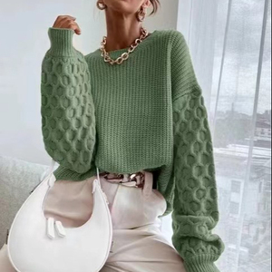 Épaule tombante Filet à vis Poids lourd Pullovers Pull Automne Hiver Mode Pull à manches longues pour femmes - Product Image 1