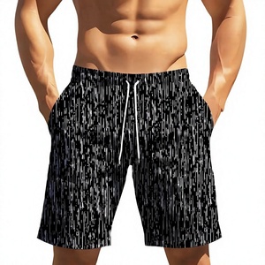 Men's <b>Black</b> White Geometric Print Double Layer <b>Board</b> Shorts Drawstring Pockets Breathable Quick Dry Casual Swimwear - Product Image 1