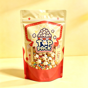 MOQ 500 Custom Printed Multi Color Zipper Pouch with Window Handle 250g 500g 1kg for Popcorn Flavored Snack Party Food Retail - Product Image 3
