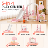 Aire de jeux multi-activités pour tout-petits avec panier de basket, marches faciles à monter, structure stable, toboggan et balançoire intérieurs pour enfants