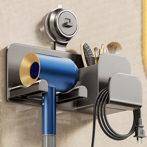 Soporte de pared para secador de pelo con ventosa para baño, gris plomizo, sin perforaciones, estante de almacenamiento rectangular con acabado pulido - Product Image 4