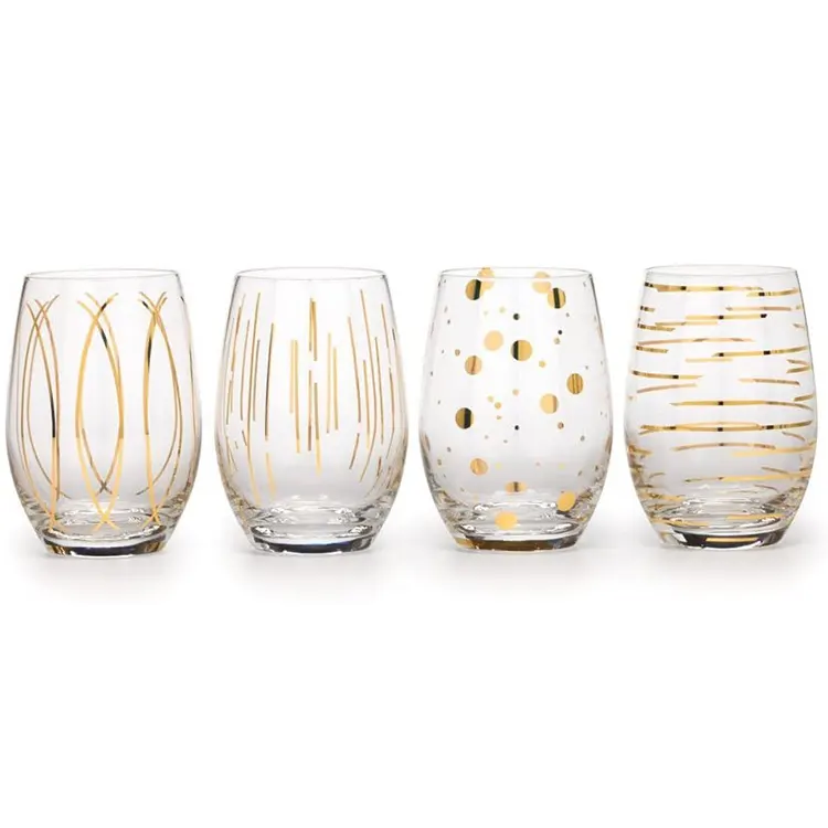 Gift Egg Shaped Glass Set Of 4 Custom Wine Glasses Cup Drinking Decor Gold Stemless Wine Glass