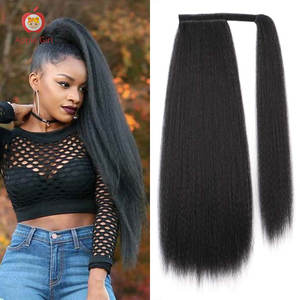 Yaki-Cola de Caballo envuelta recta, cabello brasileño de visón, Afro rizado, cola de caballo recta, cabello humano, coleta de pelo virgen con cordón - Product Image 2