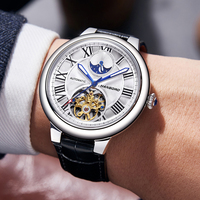 Jam Tangan Mekanik Otomatis Pria HANBORO Skeletonized Flower Balance Wheel Spaceballs Diamond Bezel Glass Pointer Personalized