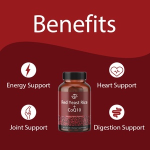 Riz rouge fermenté à la levure rouge avec supplément de CoQ10, vente chaude OEM/ODM, soutient la santé du cœur, l'énergie, les articulations et la digestion, 60 comprimés - Product Image 3