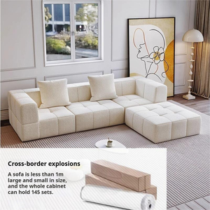 White Modular Sectional Sofa L Shape Fabric Tufted Back Minimalist Design Living Room Furniture <b>Set</b> <b>Square</b> Arm Plastic Legs - Product Image 5