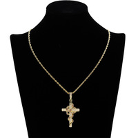 Pendentif Hip Hop Punk en Argent, Sertissage Diamanté, Motifs Serpent Corail Torsadé, Python, Apep et Croix