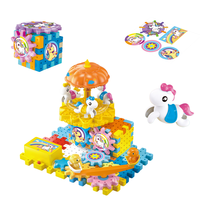 Jouets éducatifs STEM pour enfants, 46 pièces, ensemble de blocs de construction à engrenages électriques, carrousel, jouet d'apprentissage Montessori pour enfants