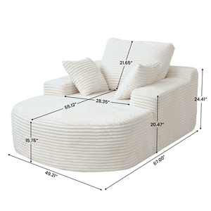 أريكة أتونوس النوردية المضغوطة الفردية ذات الإسفنج عالي الكثافة، أثاث أبيض وبيج لغرفة النوم وغرفة المعيشة، أريكة بيضاوية مريحة - Product Image 6