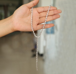 2023 nuovo arriva ovale cubic zirconia lunga catena CZ di alta qualità scintillante bling <span class=keywords><strong>argento</strong></span> donna sexy bling lariat collana - Product Image 3