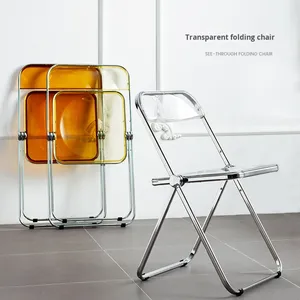 Nordic Style Transparent Acrylic <strong>Folding</strong> Backrest Dining <strong>Chair</strong> Modern Design Ins Style Coffee Shop Hotel Stool - Product Image 4