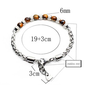 Bracelet ajustable en acier inoxydable pour hommes, bijou avec perle en œil de tigre, meilleure vente Facebook - Product Image 3