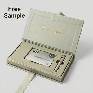 Manufacture Premium Custom Light Grey Stationery Box Magnetic Vip Credit <b>Card</b> Pen Box With Gold Foil Elegant Logo Packaging - Product Image 1