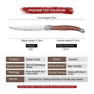 Garwin OEM/ODM Durable Modern Laguiole Style Full Tang <strong>Steak</strong> <strong>Knife</strong> with ABS Handle for Restaurants - Product Image 2