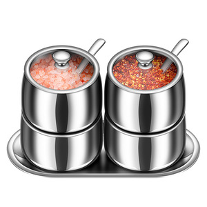304 Stainless Steel Seasoning Jar Set With Spoon Lid Moisture Proof For Solid Condiments <b>Kitchen</b> Use - Product Image 1