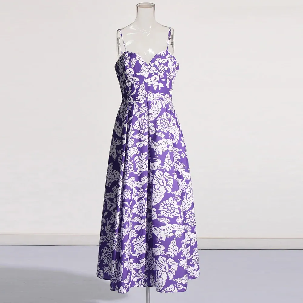 Custom Colorblock Floral Printing Camisole Dress Manufacturer