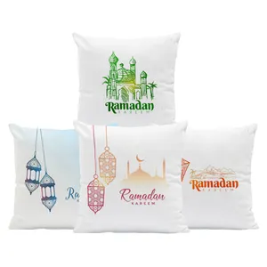 Coussins décoratifs de haute qualité, lot de 4 pièces, en velours, à imprimé lune rose, style pendant le Ramadan, pour la maison, 2022