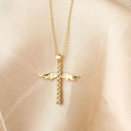 Csja — collier avec pendentif en forme d'ailes d'ange en Zircon pour femme, bijou féminin, Design Unique, C0117