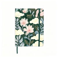 Journal personnalisé à couverture rigide A5 avec motif floral, bande élastique, marque-page en ruban, agenda annuel 2027