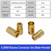 Connecteur banane en laiton CNC 180A à courant élevé, boîtier métallique plaqué or 6,5 mm, pour pièces de drone compatibles et modèles RC