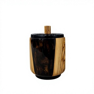 Brûleur d'encens en bois fait main avec couvercle noir et bouton en bambou, décoration pour la maison, l'hôtel, le restaurant, parfum, Ramadan, Eid, cadeau unique - Product Image 1
