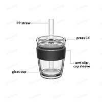 Tasse à café en verre borosilicaté de 12oz avec 2 couvercles en paille et un manchon en silicone personnalisable avec décalcomanie et logo, nouvelle arrivage