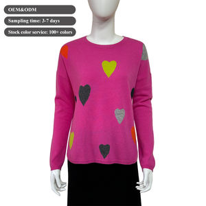 Suéter de invierno de mujer de Cachemira pura personalizado estilo suelto informal con cuello redondo y diseño de punto <span class=keywords><strong>en</strong></span> forma de corazón - Product Image 1