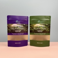 Sachet personnalisé en papier kraft brun recyclable avec fermeture éclair, finition mate, fenêtre et thermoscellage, pour chips de plantain et sucre, MOQ 100 pièces