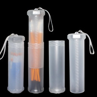 LISI Étui de rangement en plastique durable translucide extensible extra long pour pinceaux d'artiste, avec cordon de transport pour calendrier