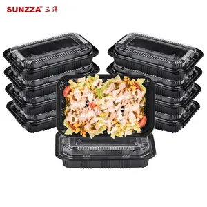 Sunzza डिस्पोजेबल प्लास्टिक पीपी/पीईटी काला आयत बाहर ले पैकेजिंग 13OZ 400ml सलाद कंटेनर/भोजन/दोपहर के भोजन के takeaway खाद्य बॉक्स