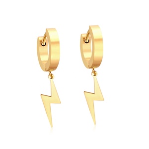 Pendientes de Aro Colgantes Estilo Hip Hop Chapados en Oro de 18K, Joyería Geométrica de Acero Inoxidable, Pendientes de Rayo Modernos para Unisex - Product Image 1