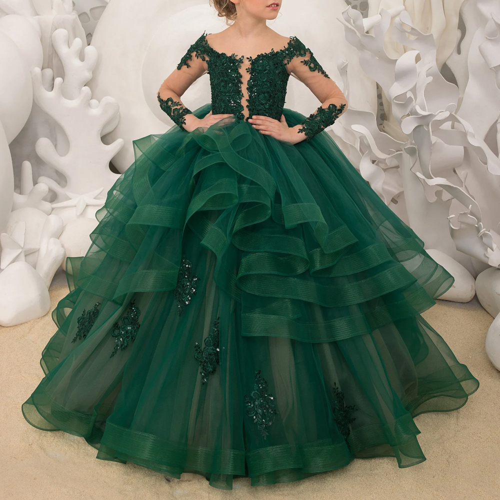 green emerald velvet dress Green Little Girls Pageant Dresses Ball Gown Princess Dress 222194K fo –  Viniodress main image 1