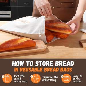 Nouveau Design 15*12 Pouces Sacs De Rangement De Pain En Lin Réutilisables Avec Doublure En Tpu Fenêtre Transparente - Product Image 3