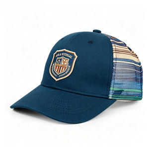 Igh Crown Camo Pattern <b>Flat</b> Brim Trucker <b>Hat</b> With Woven Patch Adult Size - Product Image 1