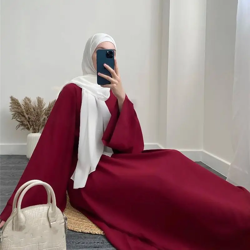 Turkey Solid Color Robe Dress European And American Women's Long Dress Wholesale Middle East Dubai Elegant Muslim Abaya