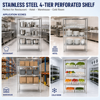Étagère de rangement perforée en acier inoxydable 304/201, étagères robustes pour la cuisine commerciale et la salle à manger, organisation des aliments