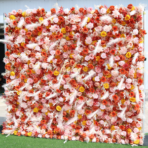 GJ-WA944 Wholesale Wedding Events Decorative <b>Artificial</b> Silk <b>Flower</b> <b>Wall</b> Backdrop Fabric Back White 8ft X 8ft <b>Flower</b> <b>Wall</b> Panel - Product Image 5