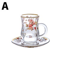 Ensemble de tasses à café en verre à bord doré, style luxe léger, thé de l'après-midi européen vintage, 6 tasses 6 soucoupes, cadeau haut de gamme pour la maison