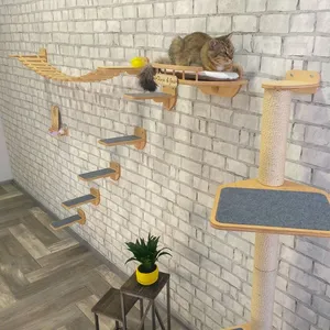 Pet Furniture Cat Wall Furniture Hand Sisal Rope Scratcher Cat Tower Wood Personalized Cat Scratchers For Sale