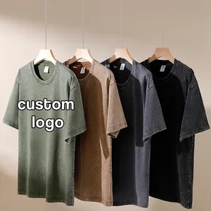 Kaus katun kosong pakaian jalan kaus bahu jatuh ukuran besar kaus T-shirt kustom kualitas tinggi cetak berat berat untuk pria