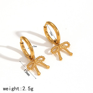 ต่างหูแบบห่วงประดับโบว์ ชุบทอง ประดับเพชรไมโคร เหมาะสำหรับใส่ทุกวัน - Product Image 5